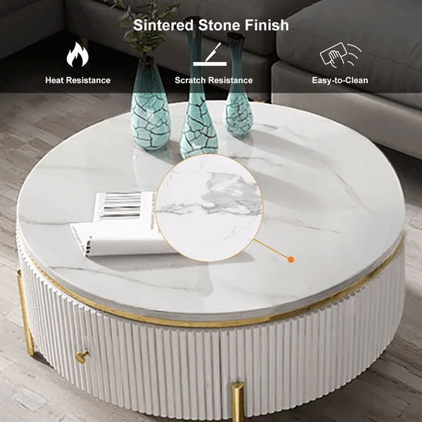 Next Bey White Round Storage Coffee Table With Drawers - Next Bey
